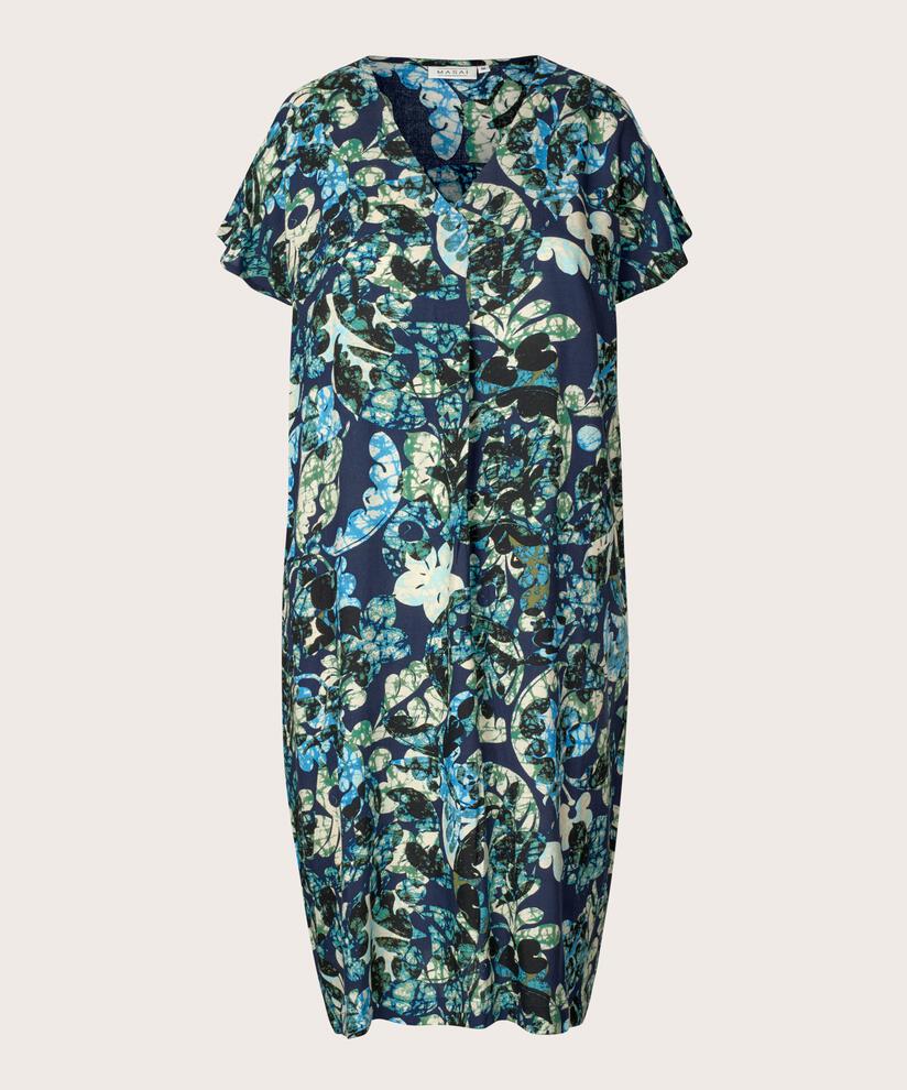 Robe En Viscose Imprimée Avec Col En V, Mood Indigo