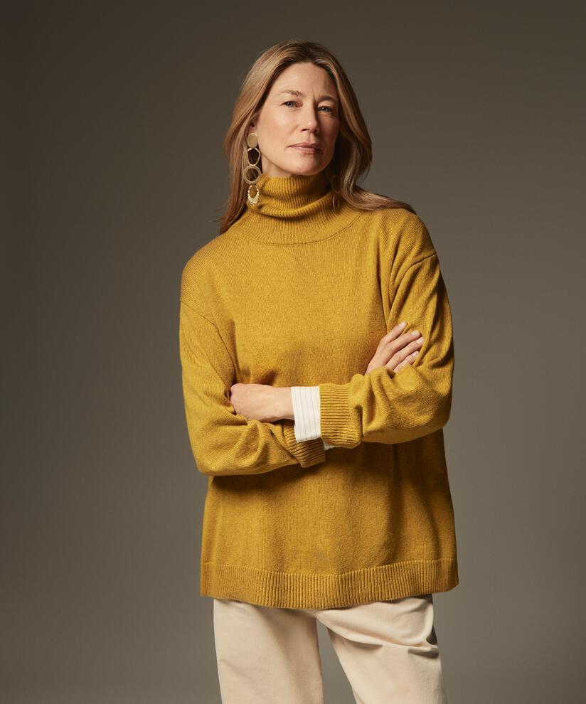 pull à col roulé avec fente latérale, Golden Green