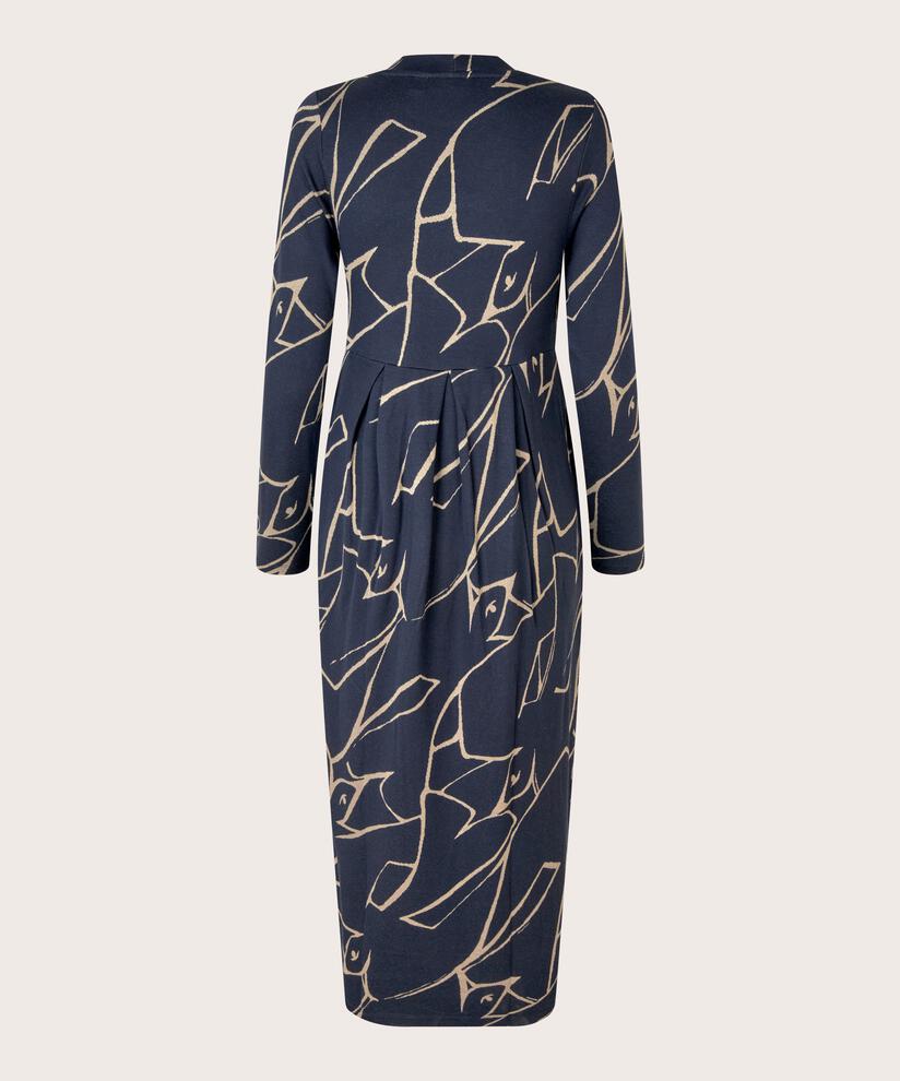 robe tulipe longue imprimée avec poches fendues, Navy Blazer