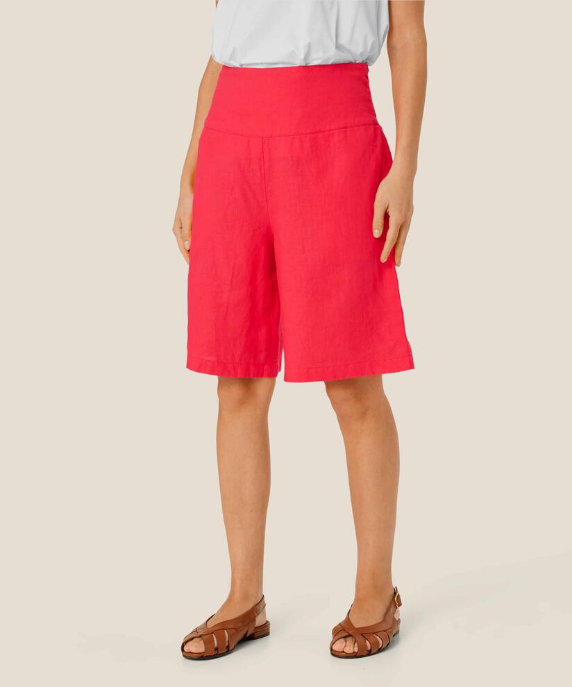 Short En Lin Avec Élastique Smocké Au Dos, Hibiscus