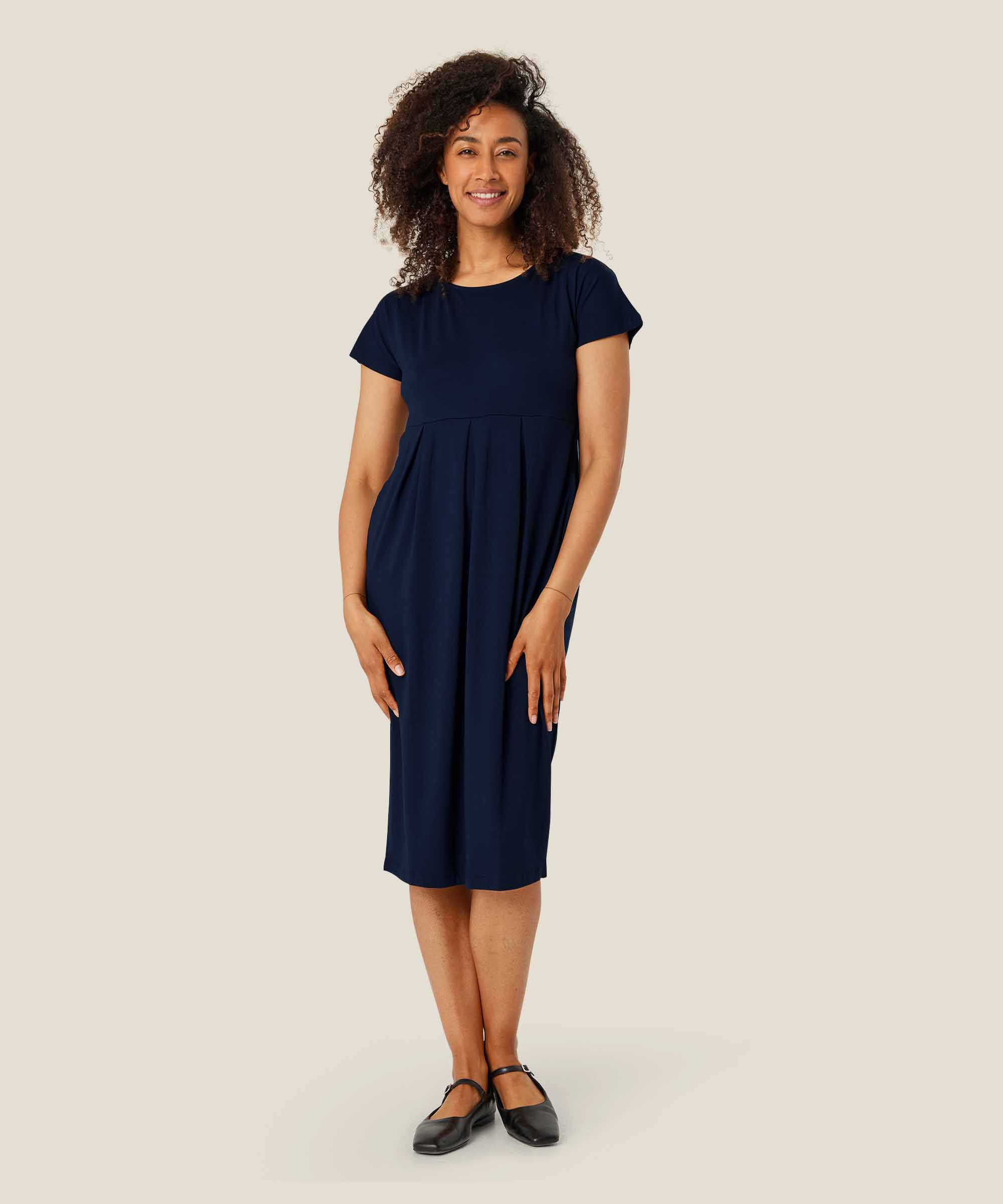 robe tulipe à manches courtes et col rond, Navy
