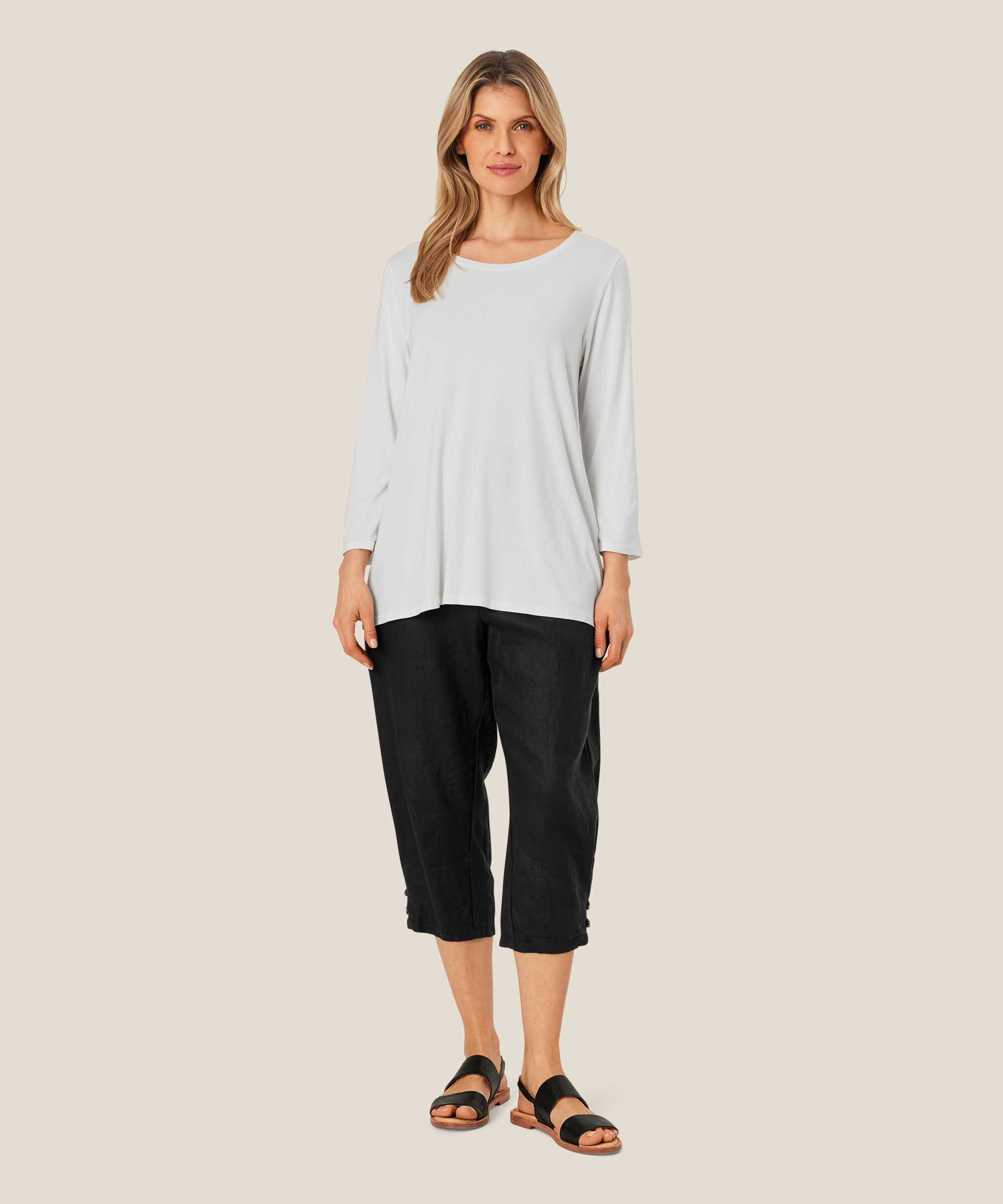 pantalon en lin avec large élastique smocké au dos, Black
