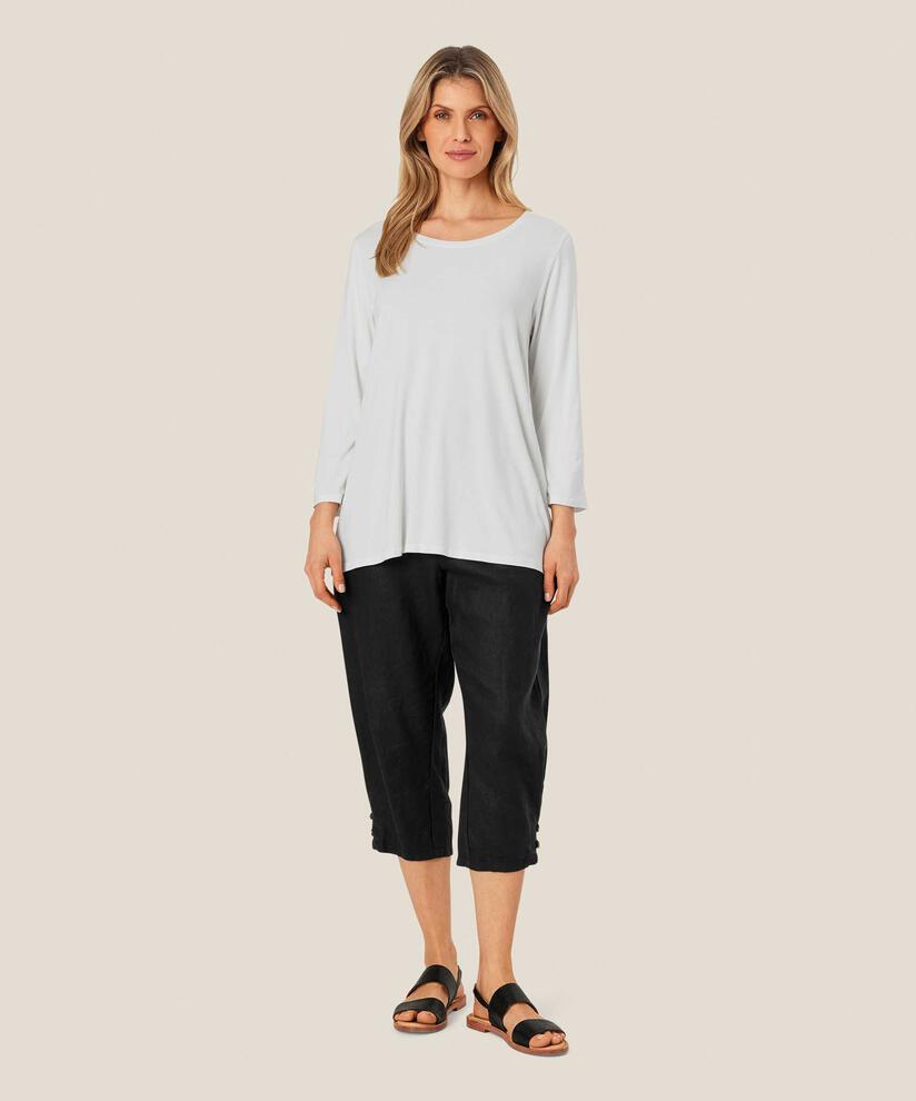 pantalon en lin avec large élastique smocké au dos, Black