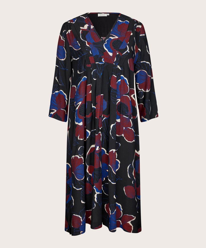 robe en viscose fleurie avec plis à la taille, Tawny Port