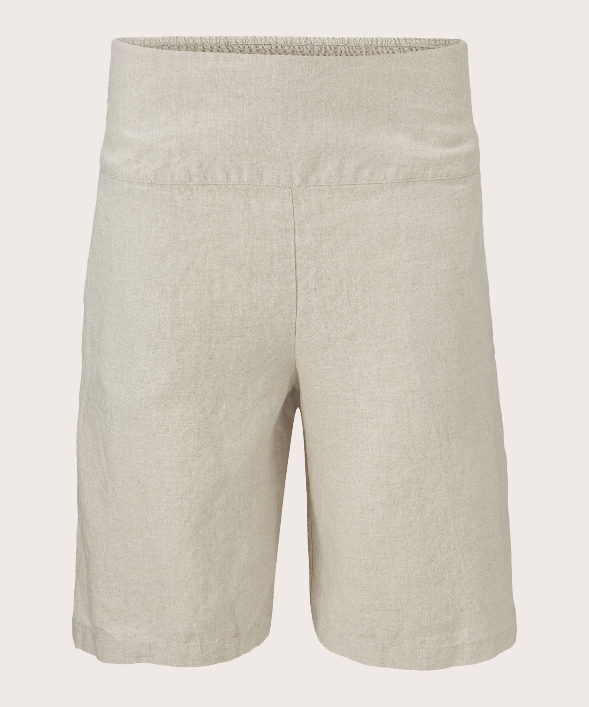 Short En Lin Avec Élastique Smocké Au Dos, Natural