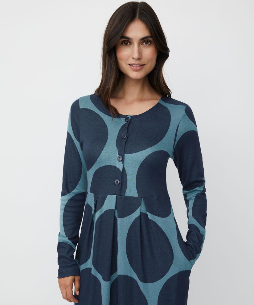 Robe Tulipe En Jersey Col Rond Avec Boutons, Proven Blue