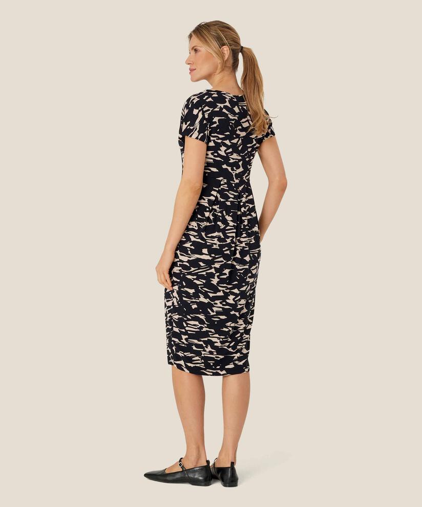 robe tulipe imprimée avec poches fendues, Black