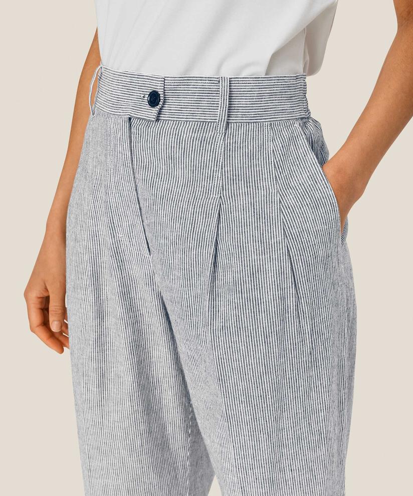 pantalon rayé en mélange de lin avec élastique au dos, Black