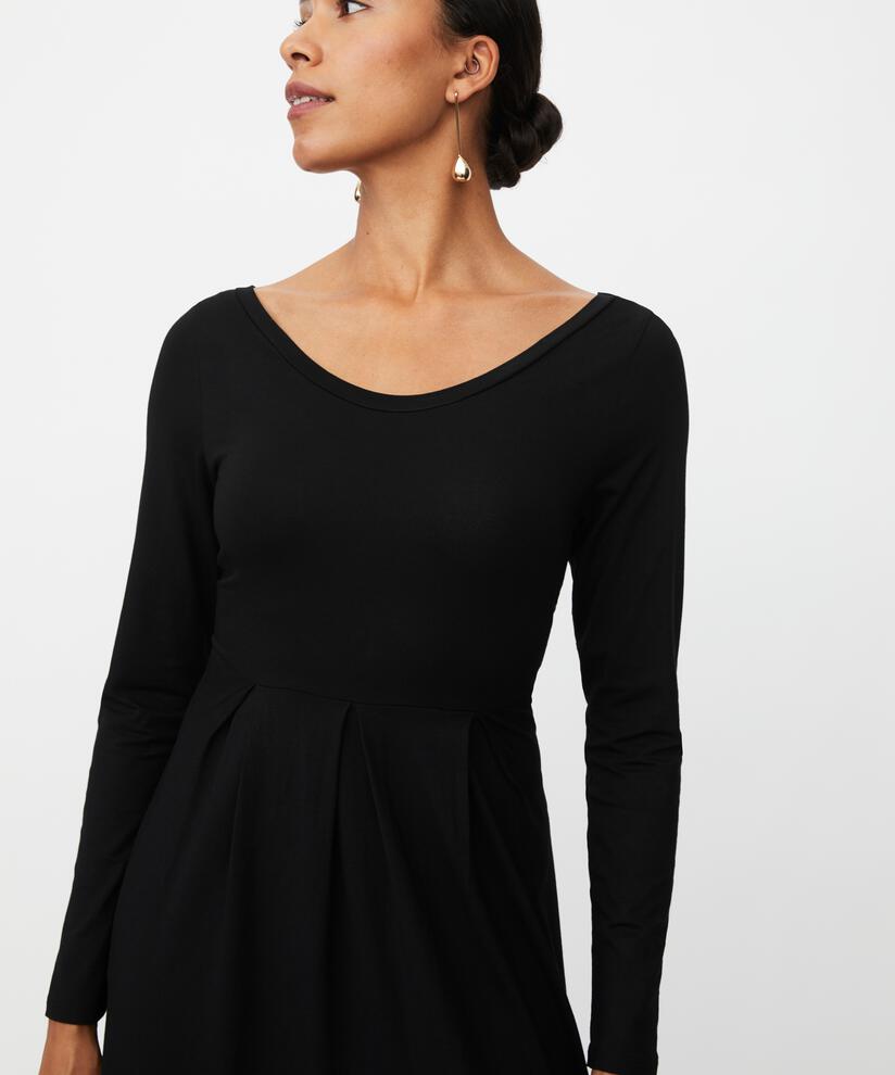 robe en jersey à manches longues et col rond, Black