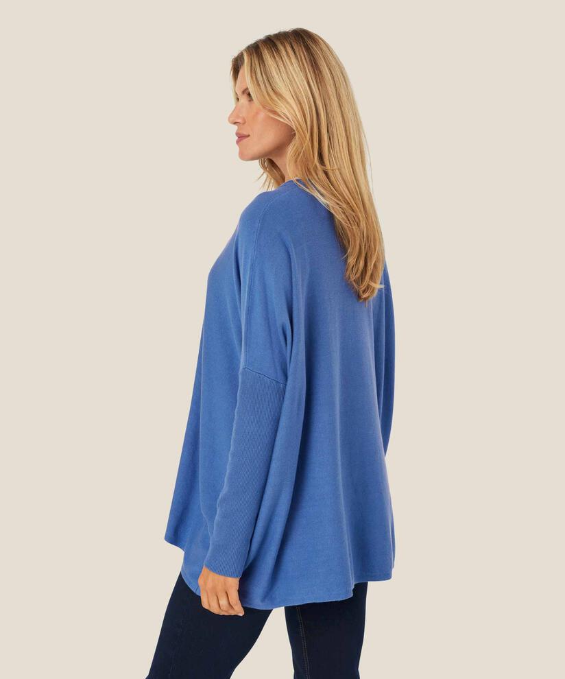 Pull En Maille Avec Col En V Et Manches Étroites, Federal Blue