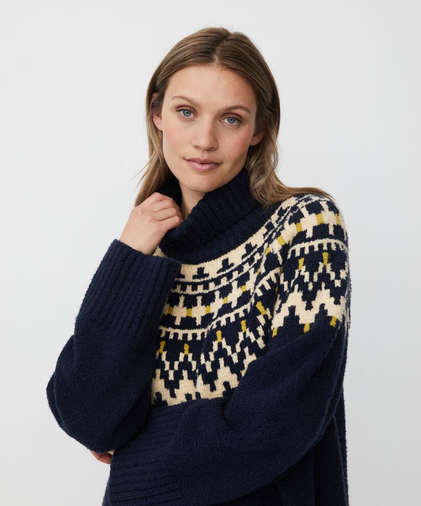 pull à col roulé avec bords côtelés, Navy Blazer