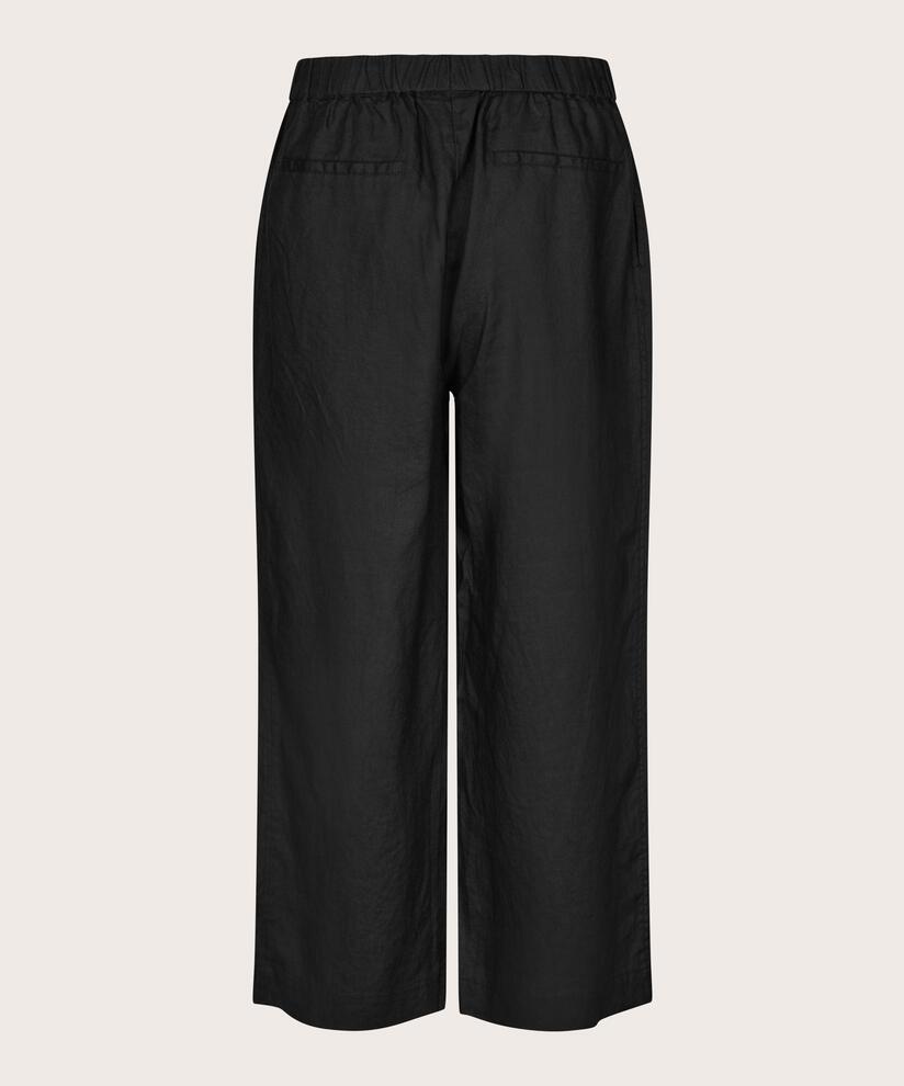 pantalon en lin à jambes larges et taille élastique, Black