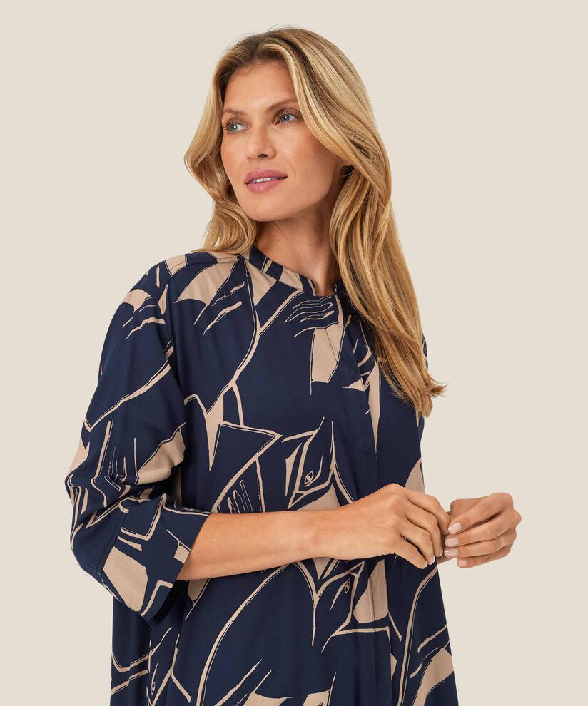 chemise en viscose imprimée avec fente latérale, Navy Blazer