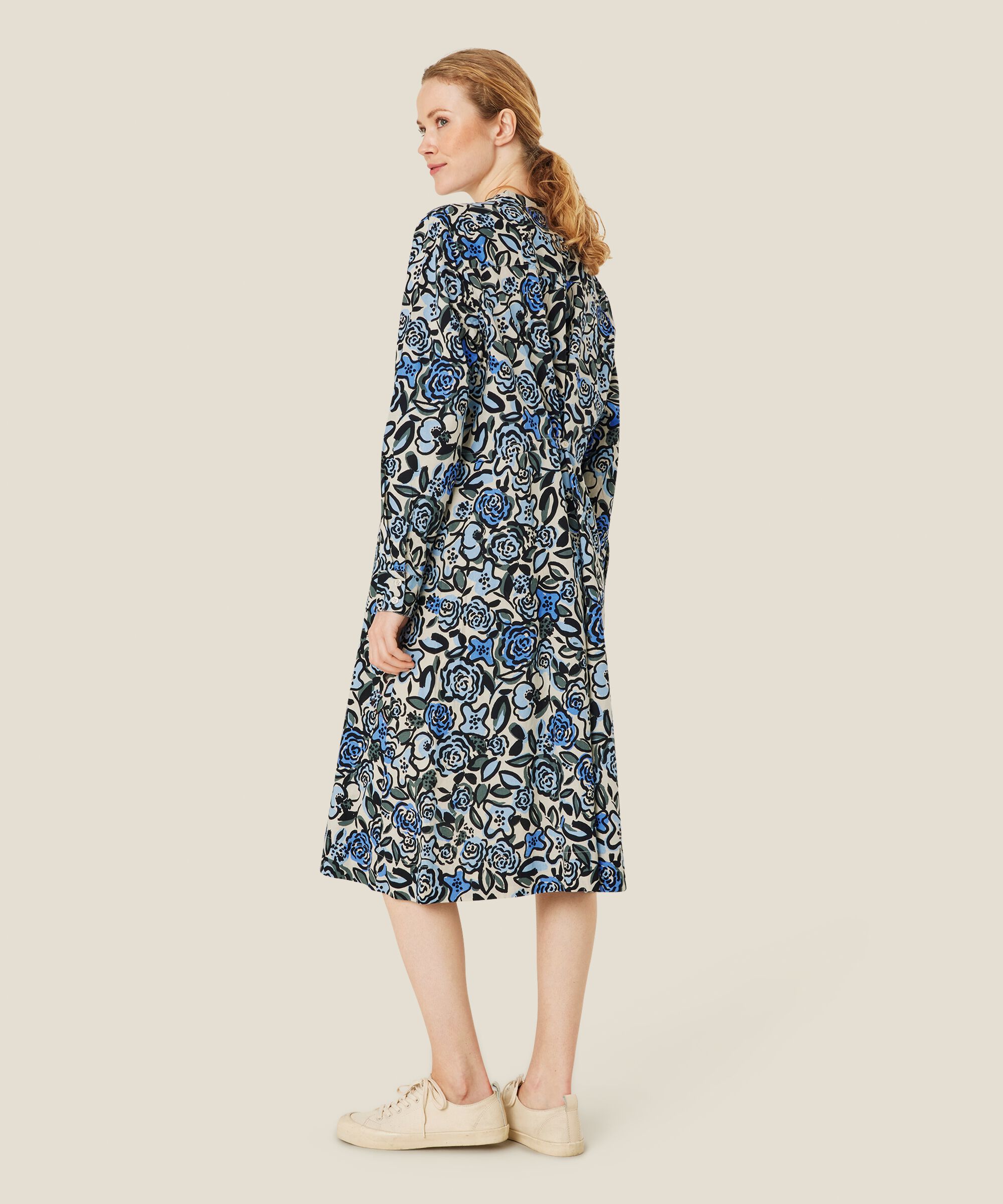 robe en coton fleuri avec patte de boutonnage cachée, Blue Bonnet