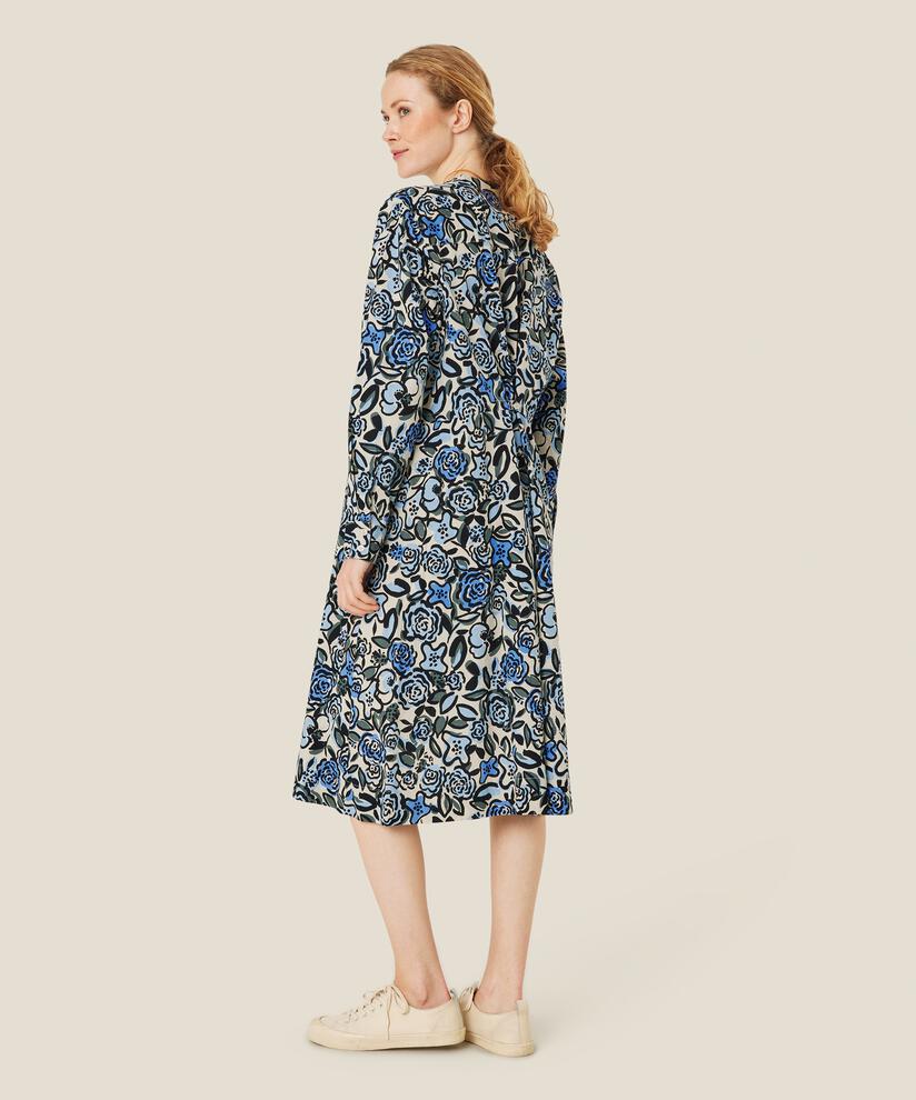robe en coton fleuri avec patte de boutonnage cachée, Blue Bonnet