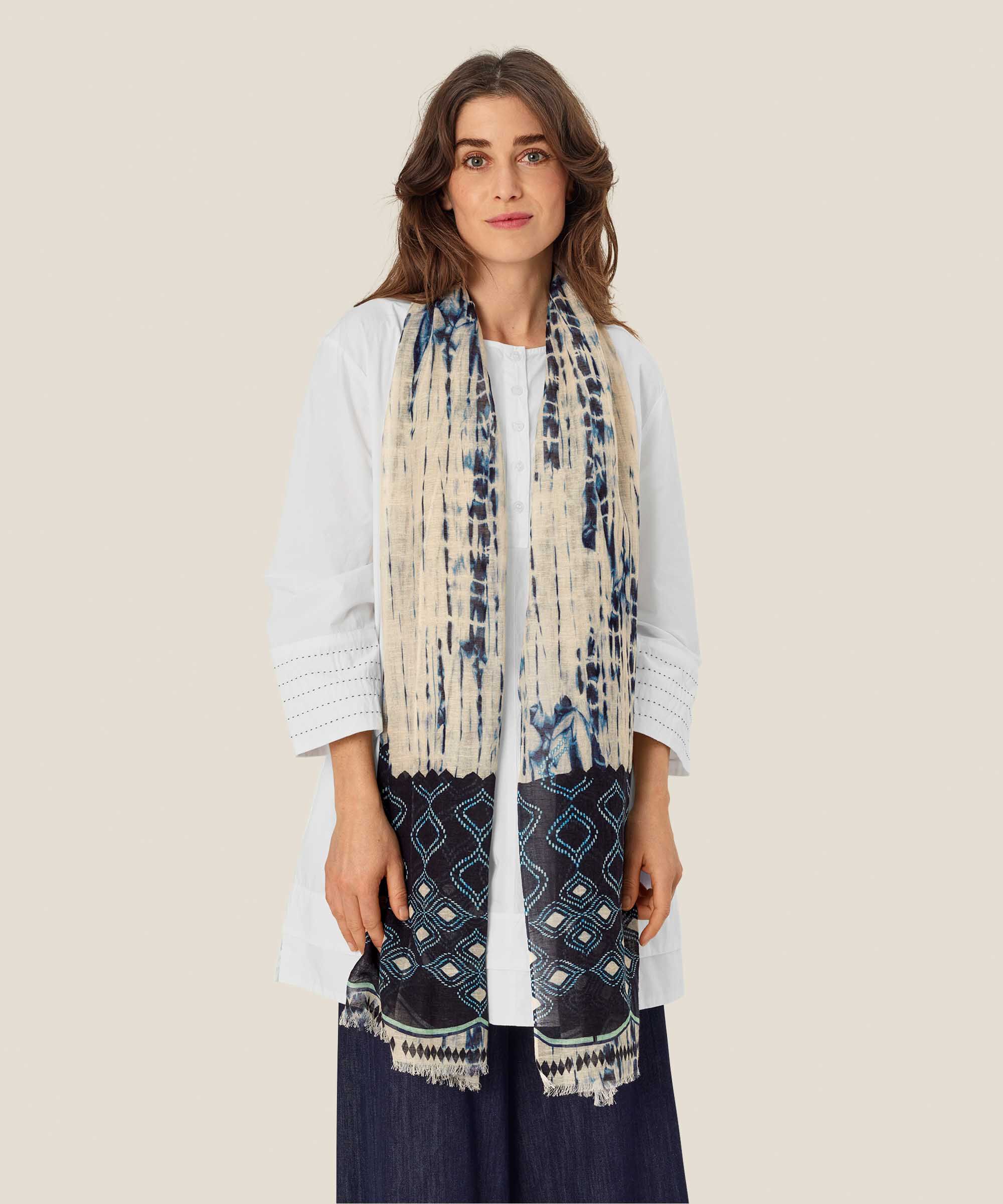 écharpe en mélange de lin à motifs, Mood Indigo