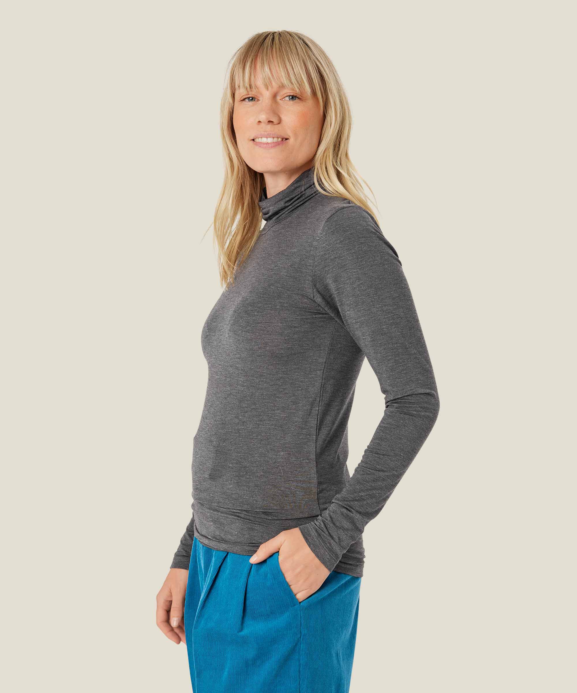 Blouse À Col Roulé En Jersey Doux, D. Grey mel.