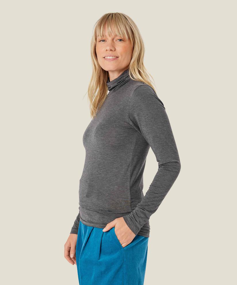 Blouse À Col Roulé En Jersey Doux, D. Grey mel.