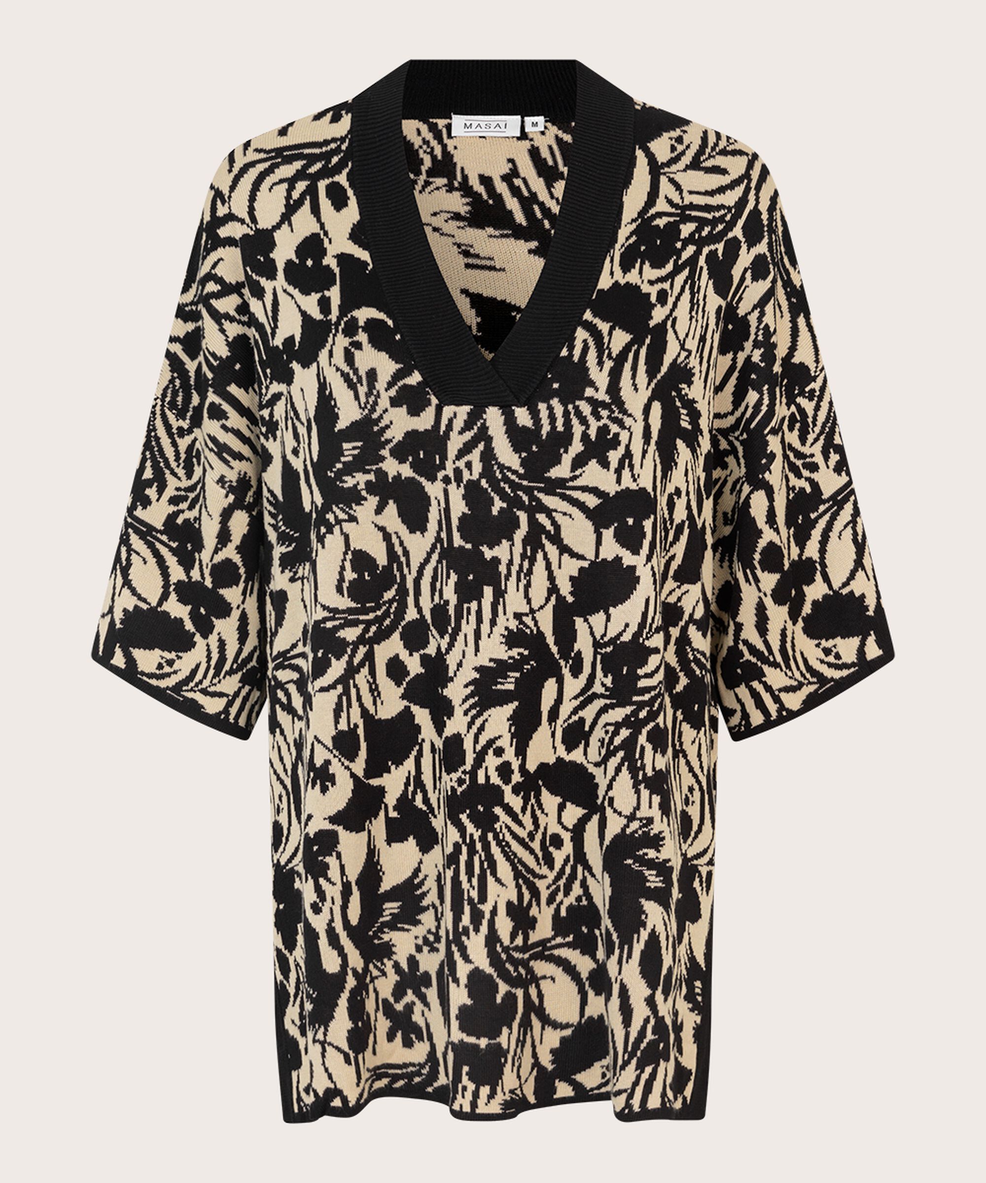 pull en maille fleurie avec encolure contrastée, Black