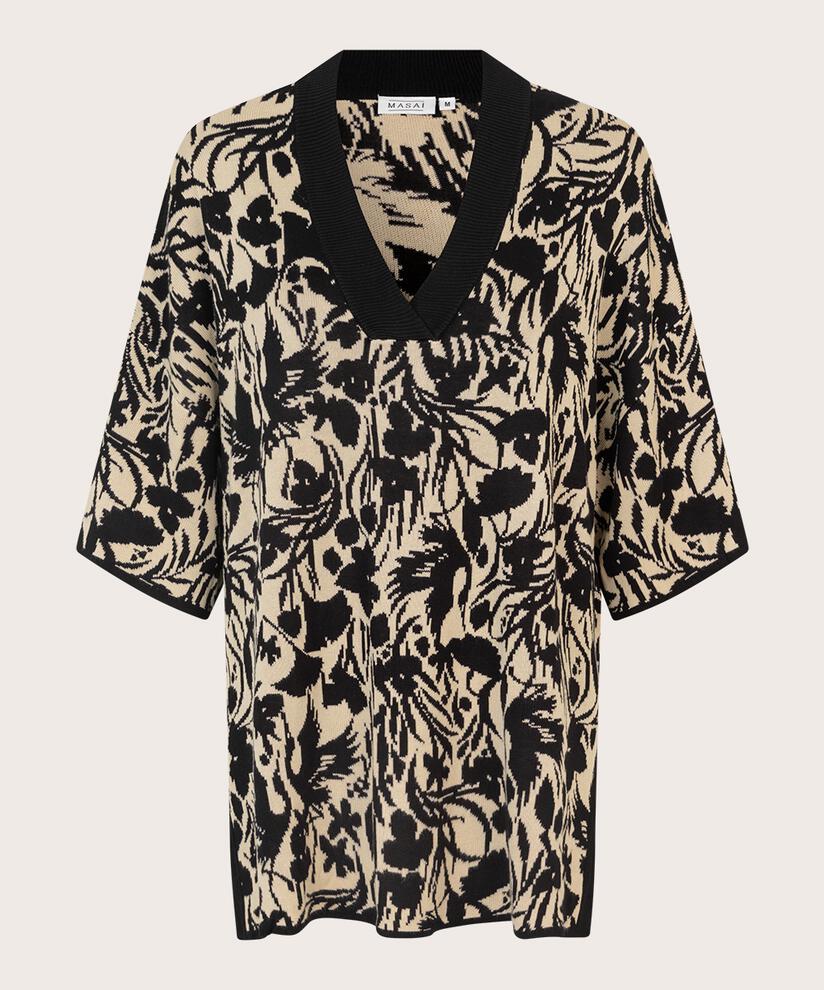 pull en maille fleurie avec encolure contrastée, Black