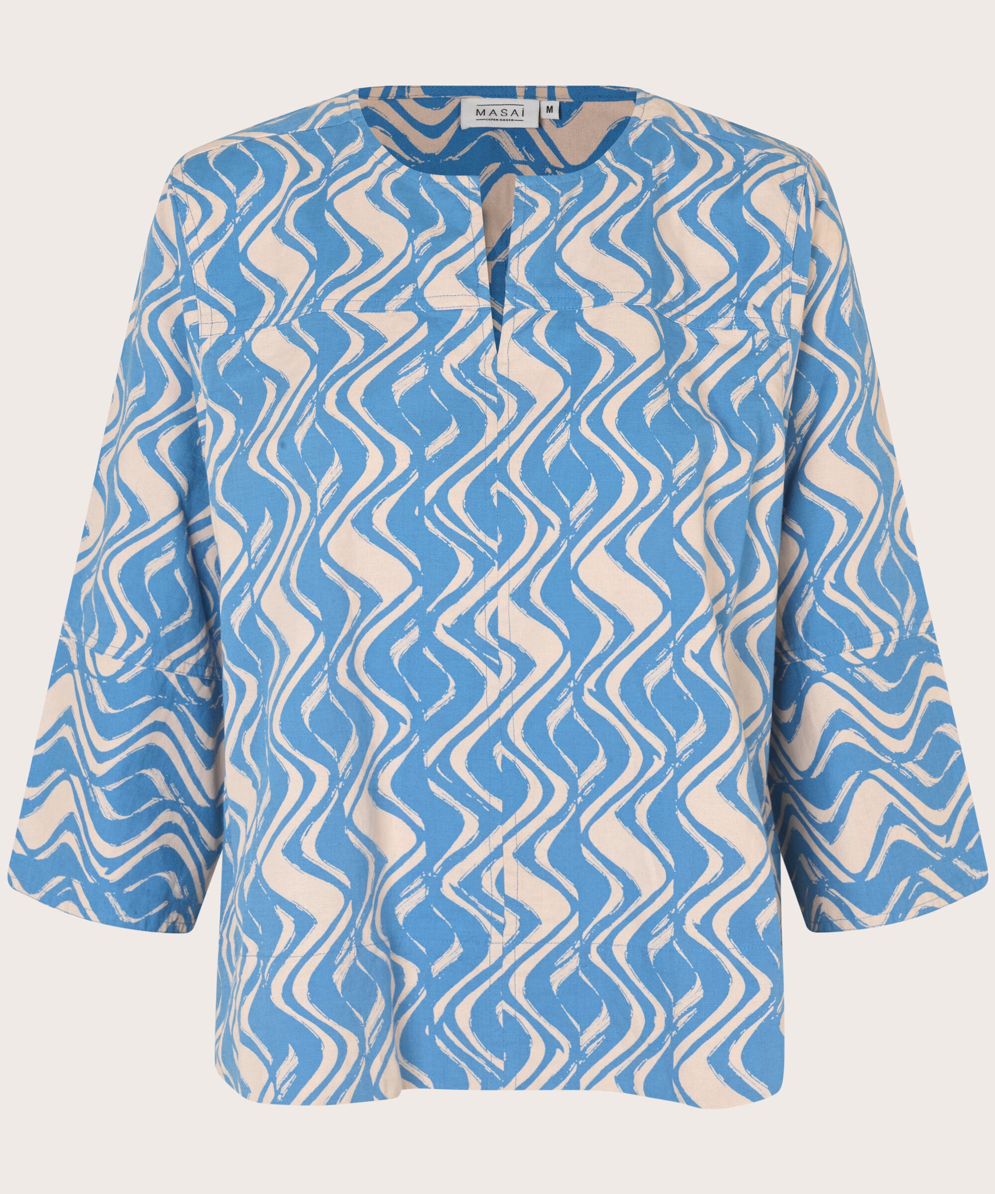 chemisier en coton mélangé à manches 3/4, Blue Bonnet