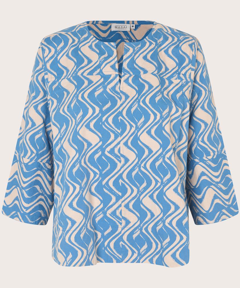 chemisier en coton mélangé à manches 3/4, Blue Bonnet