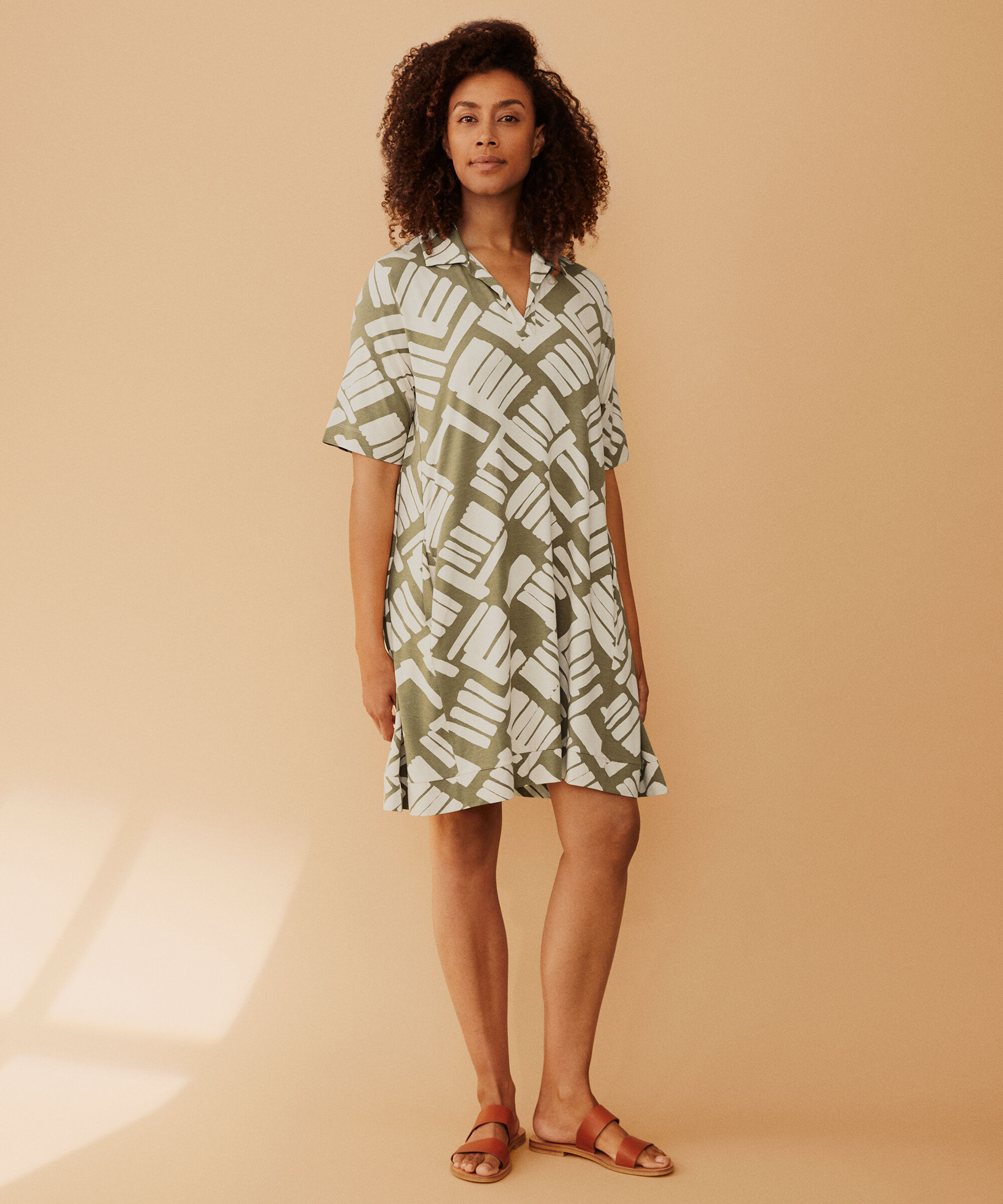 tunique en jersey imprim&eacute; &agrave; col v, Dusky Green