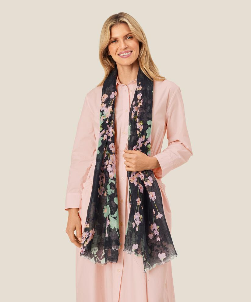 écharpe fleurie en mélange de lin, Pink Lady