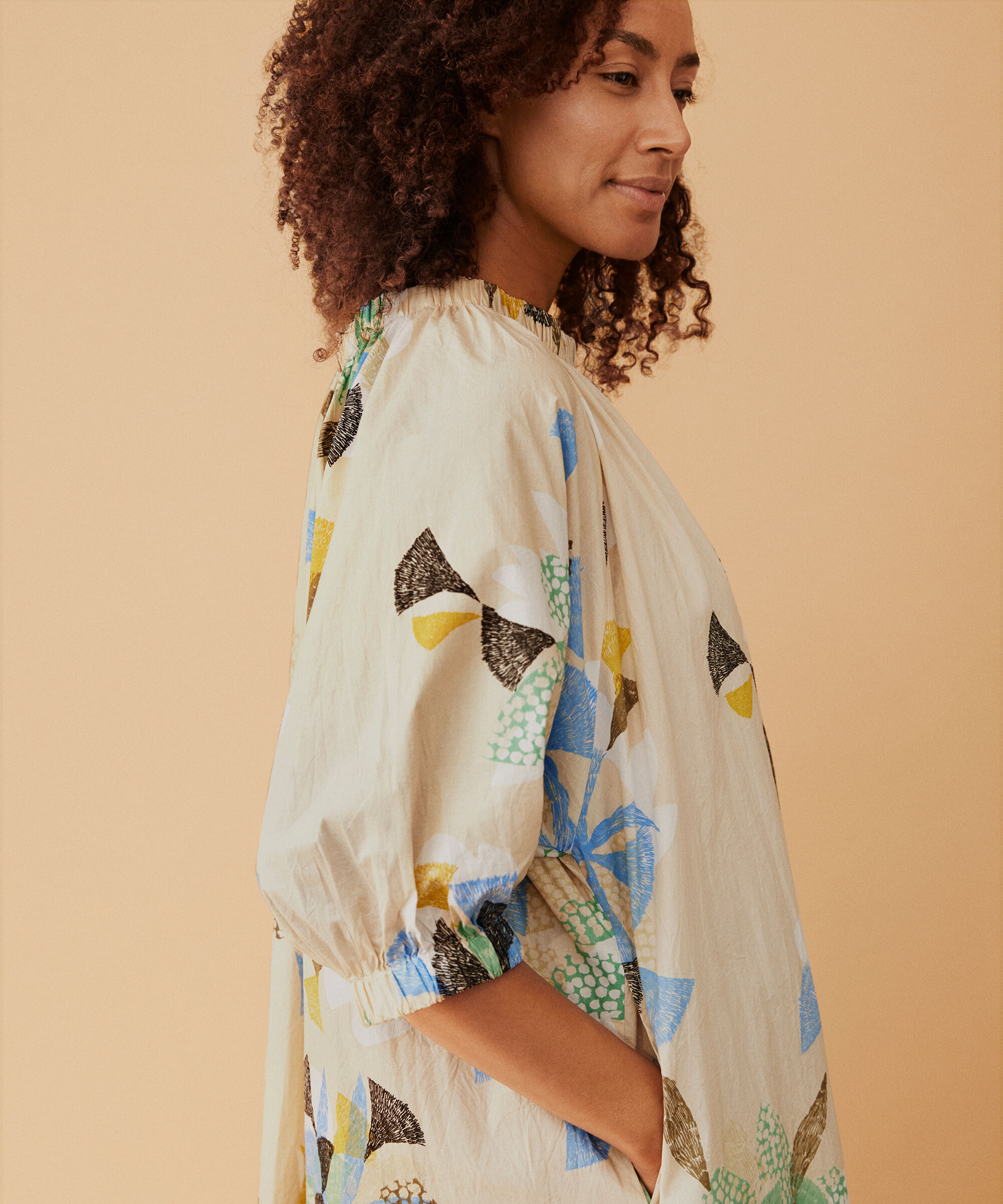 robe en coton &agrave; motifs avec bordure &eacute;lastique au cou, Marina