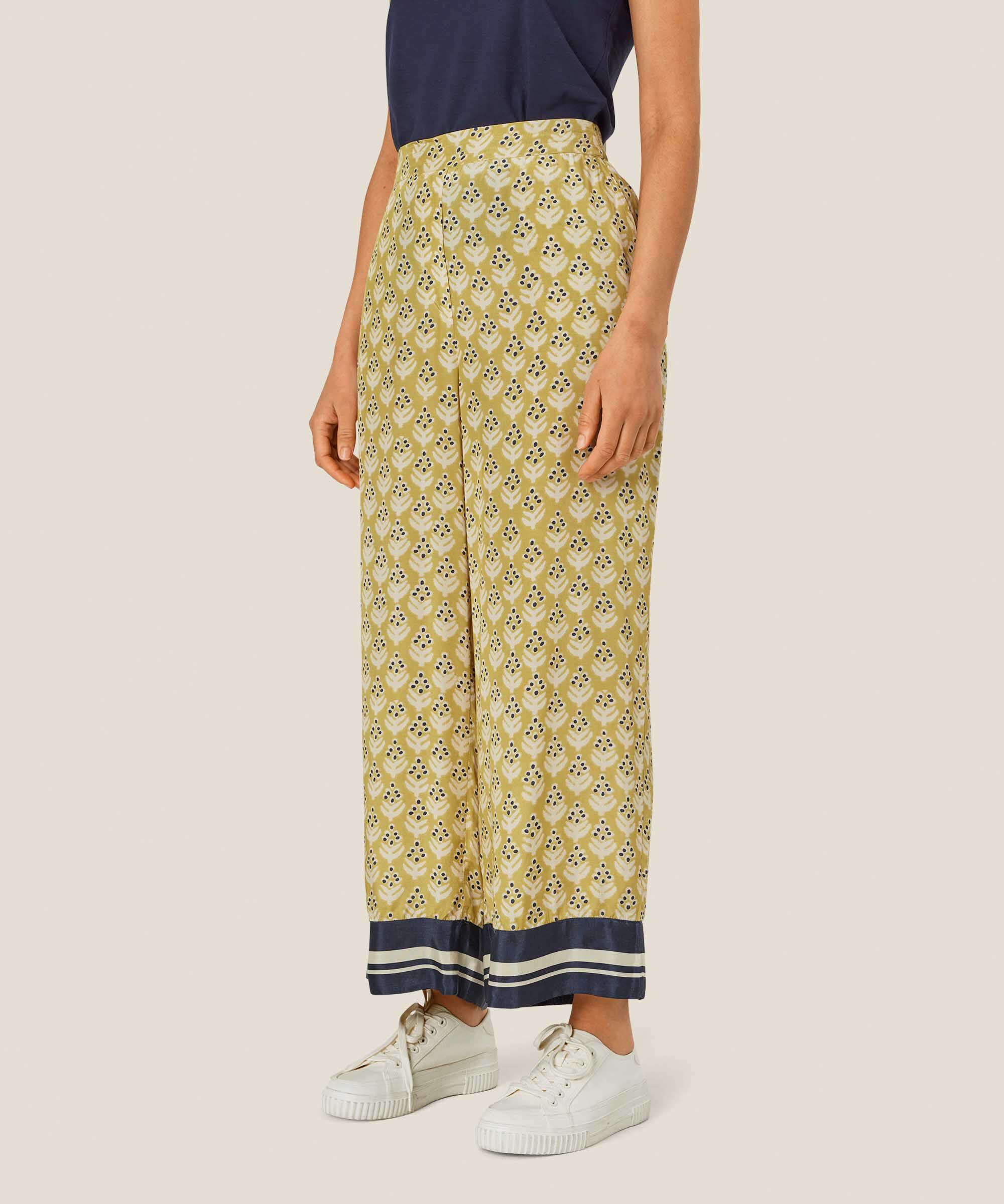 pantalon en viscose imprimé avec poches fendues et taille élastique, Burnish Gold