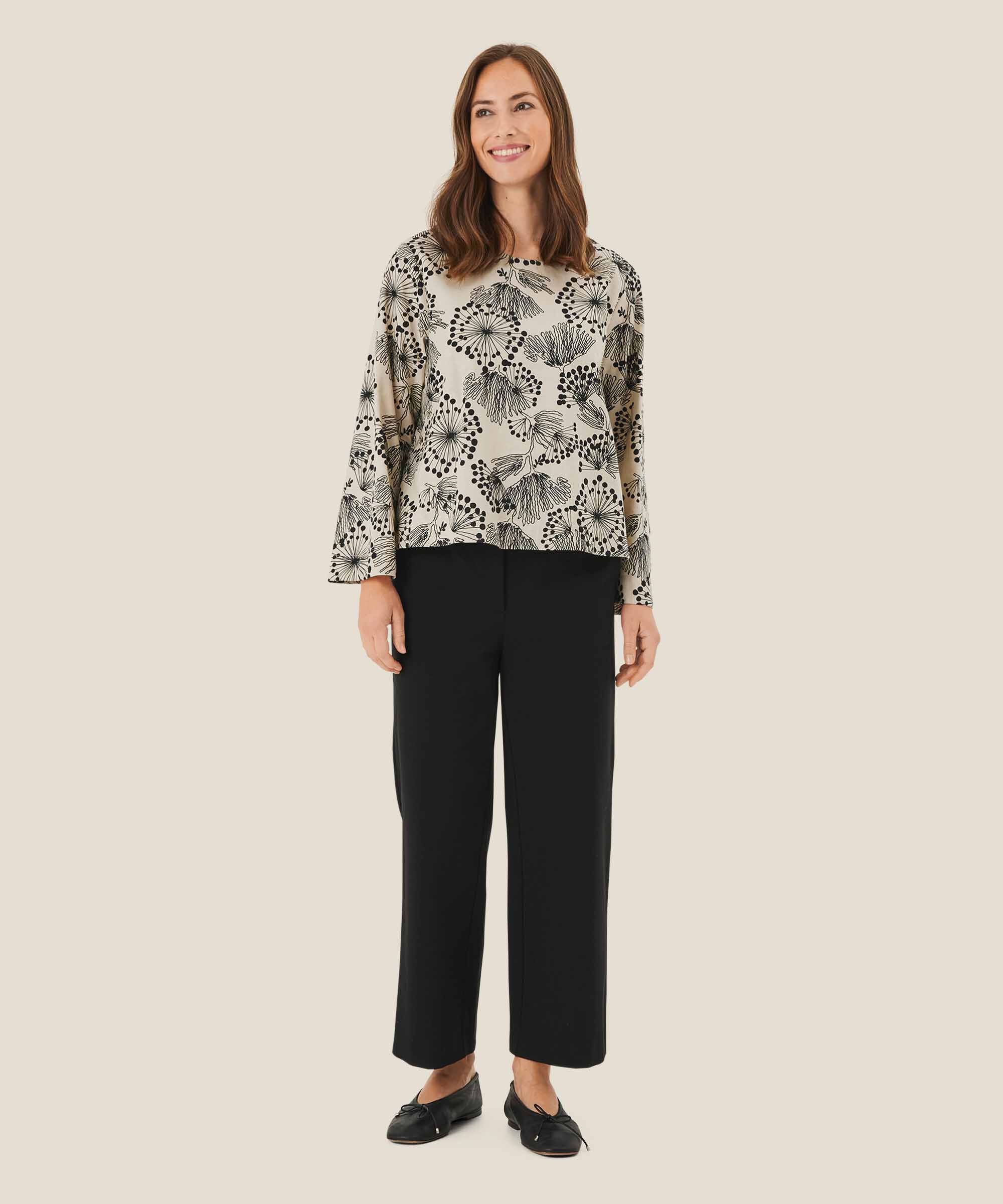 blouse col rond en coton mélangé, Fog