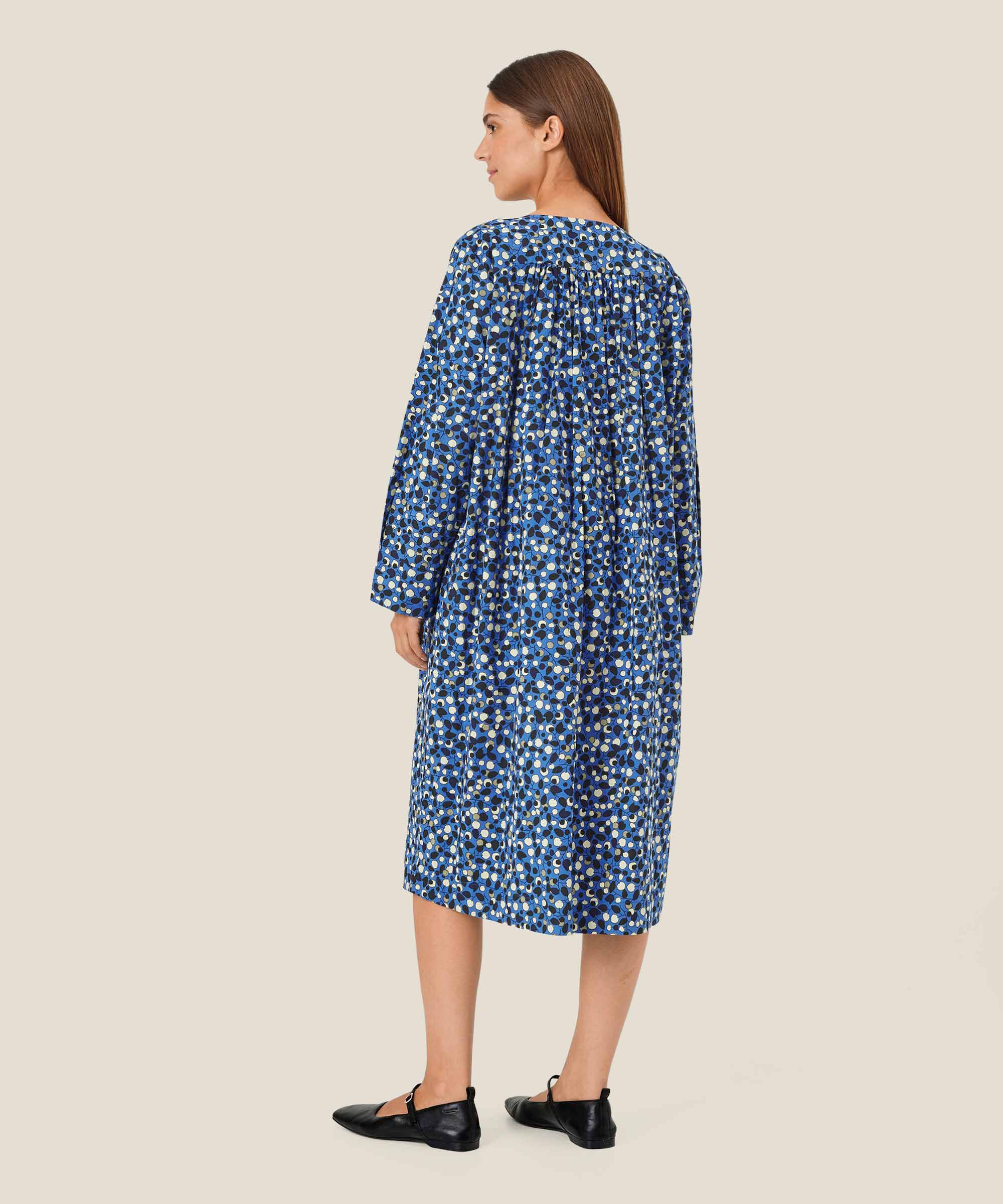 robe en coton avec plis et poches fendues, Federal Blue