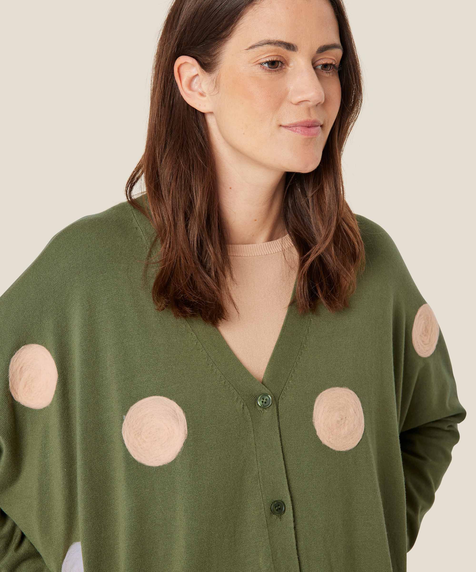 cardigan en maille fine à pois tissés, Loden Green