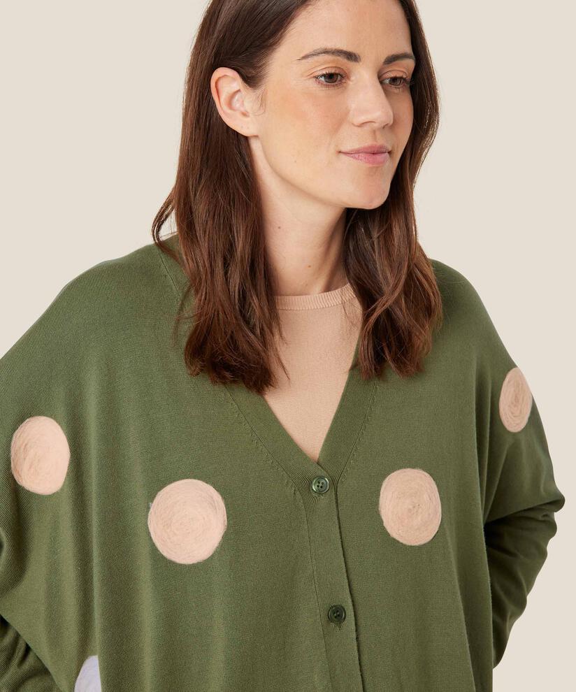 cardigan en maille fine à pois tissés, Loden Green