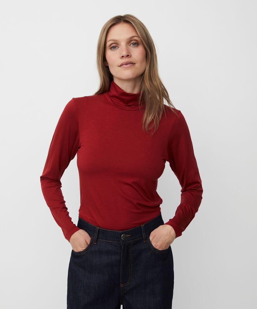 Blouse À Col Roulé En Jersey Doux, Red Dahlia