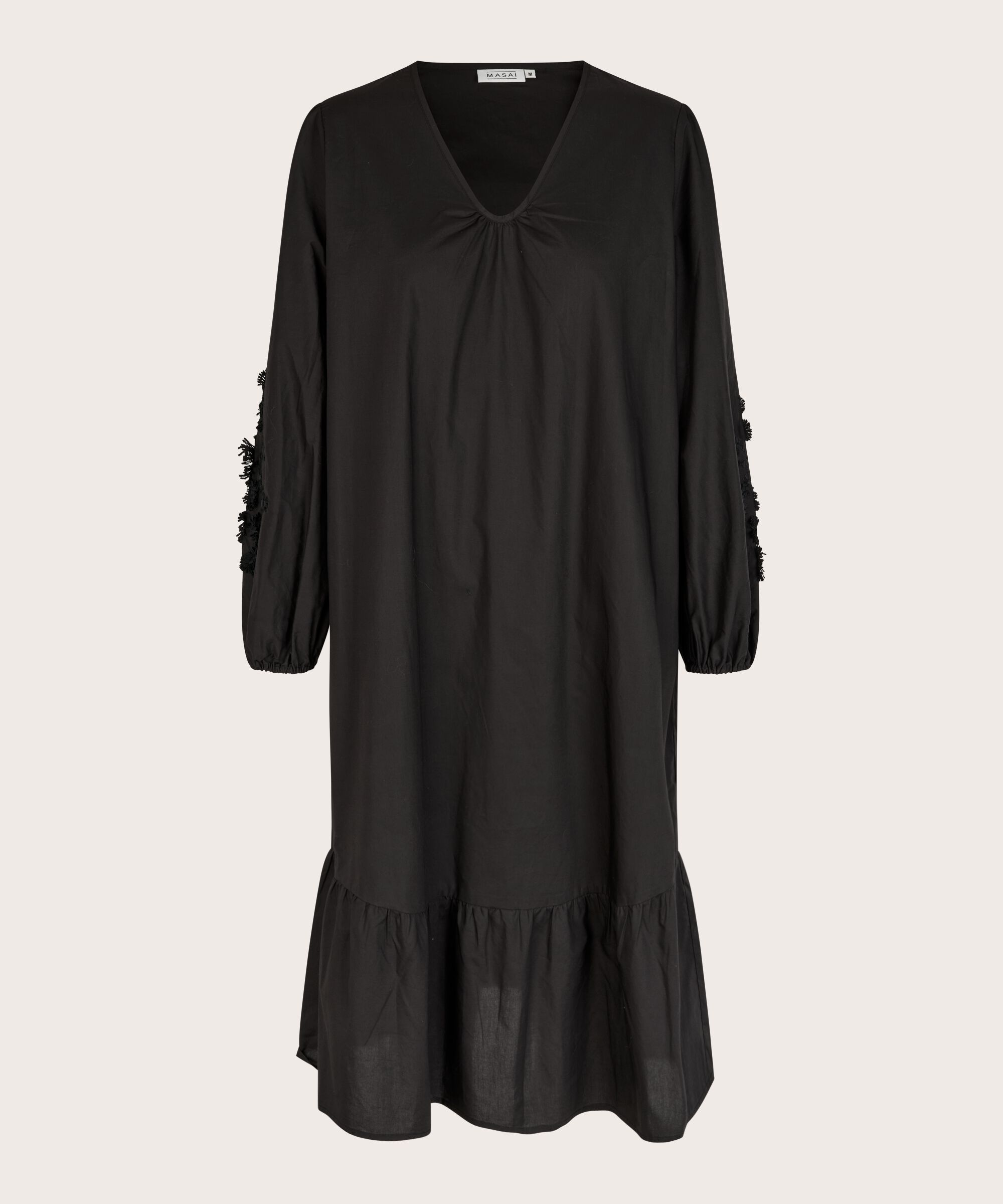 robe avec col en V et détails floraux, Black