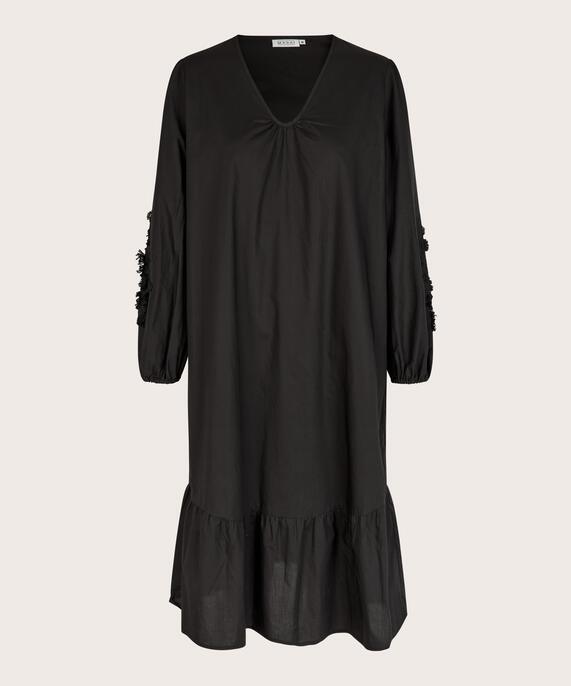 robe avec col en V et détails floraux, Black