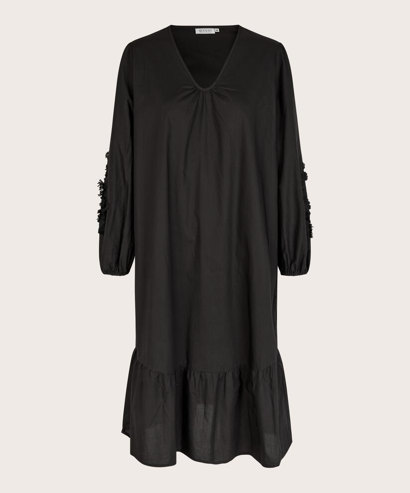 robe avec col en V et détails floraux, Black