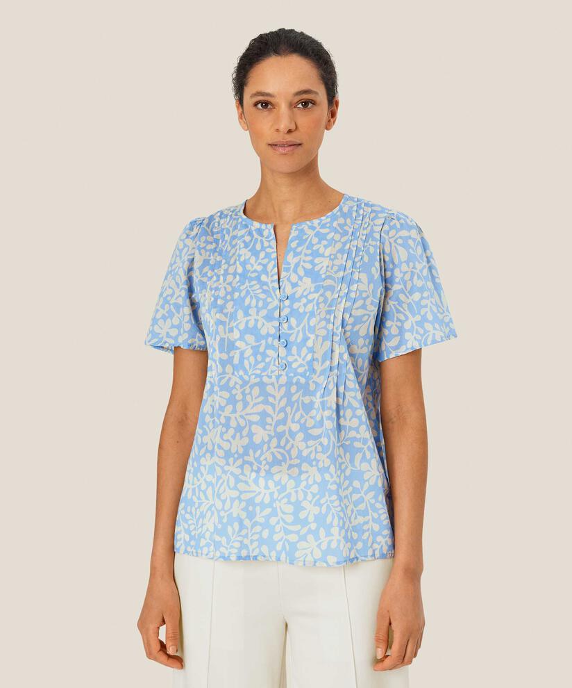 blouse en coton fleuri avec col en V, Della Blue