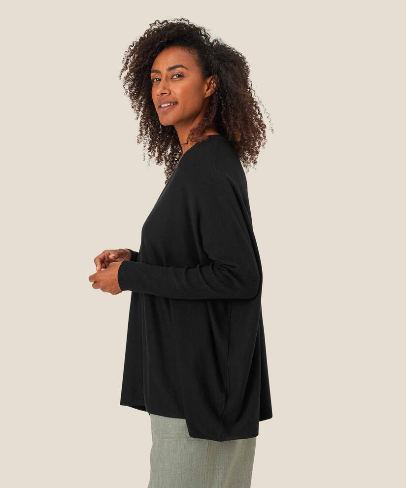 Pull En Maille Avec Col En V Et Manches Étroites, Black