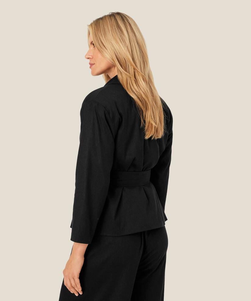 blazer en mélange de lin avec fermeture à un seul bouton, Black