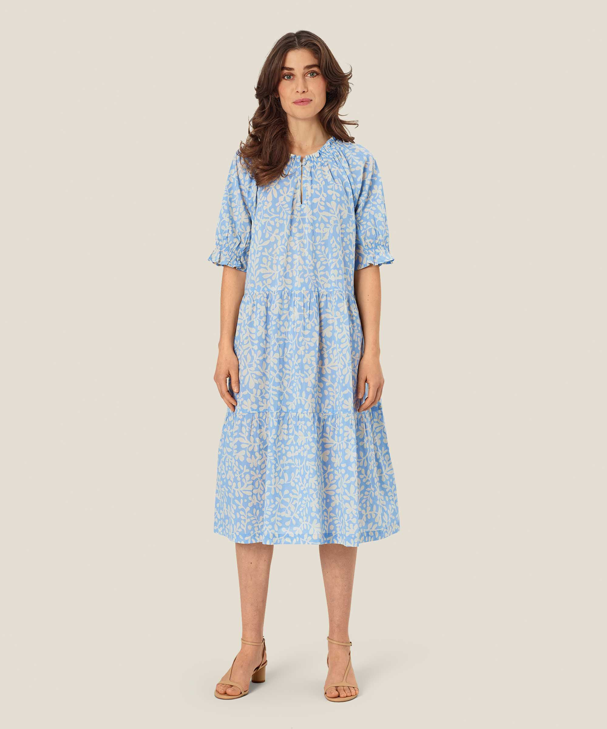 robe en coton imprimé à manches courtes, Della Blue