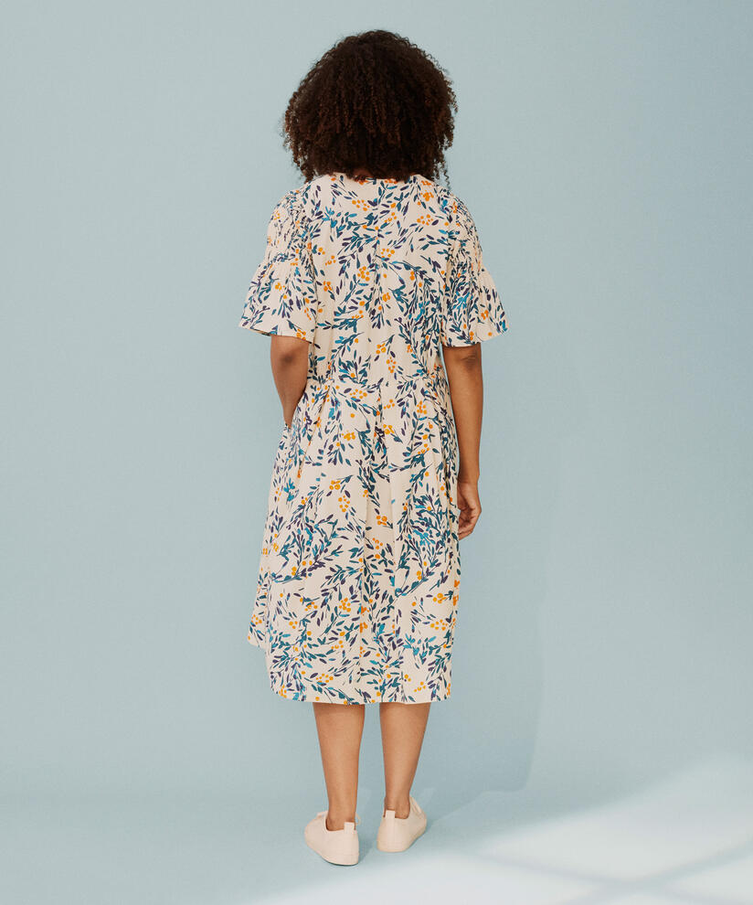 robe en viscose avec col v et smock sur les manches, Russ Orange