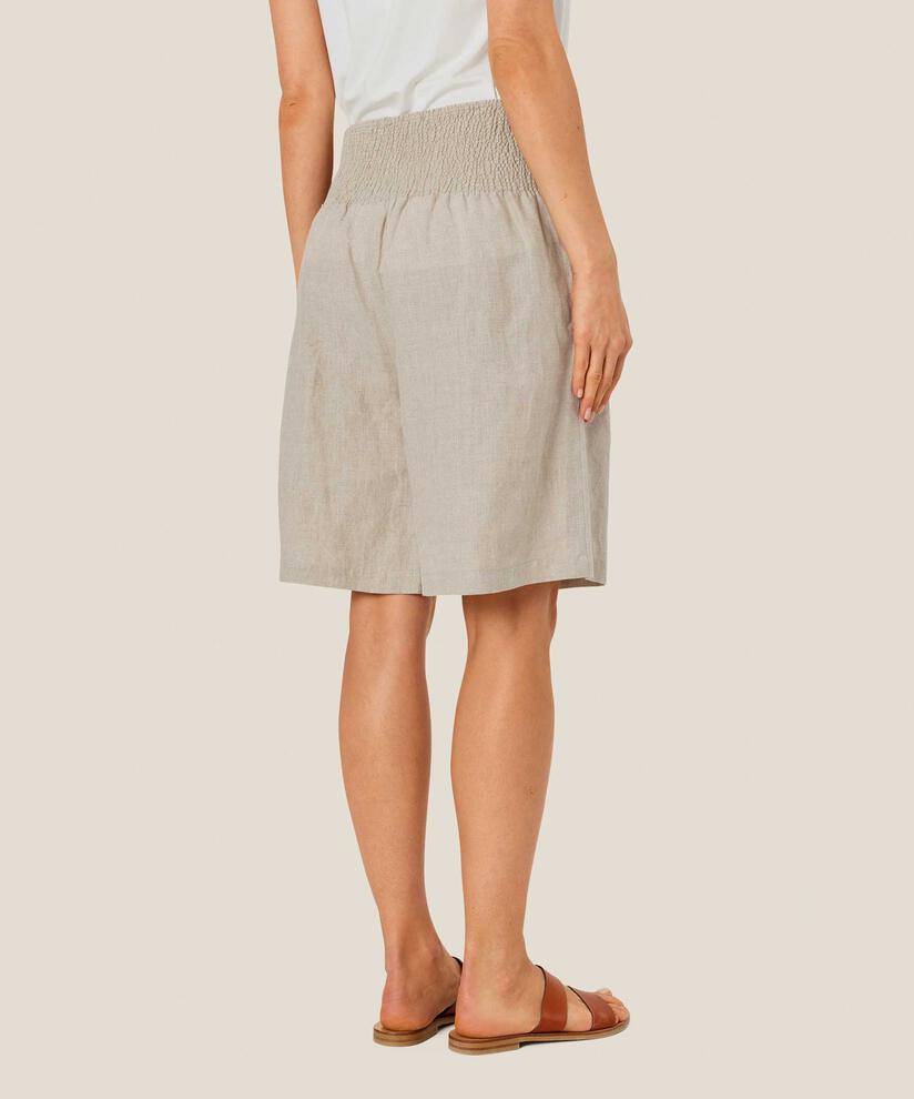 Short En Lin Avec Élastique Smocké Au Dos, Natural