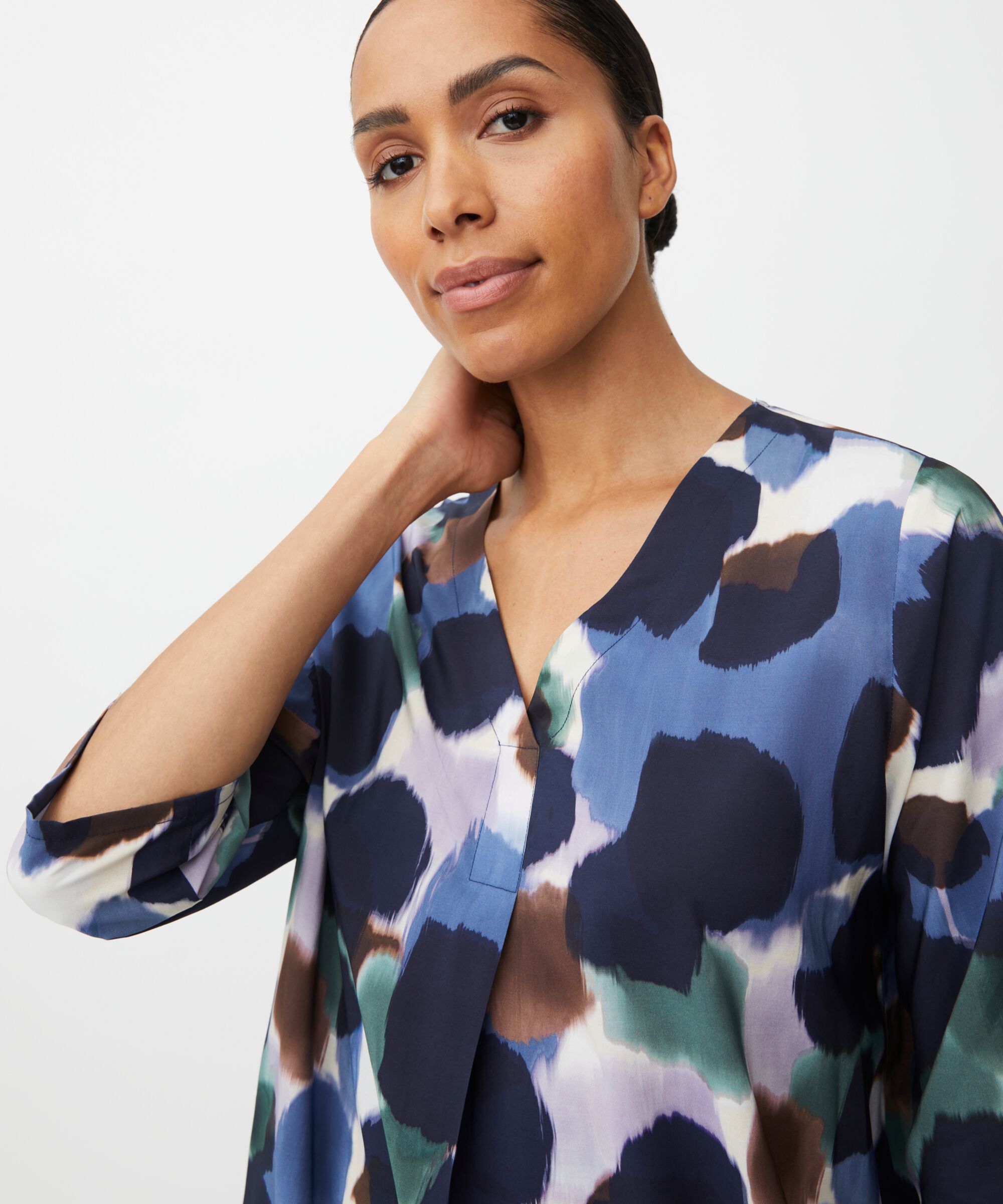 Robe En Viscose Avec Col En V Et Poches Fendues, Navy Blazer