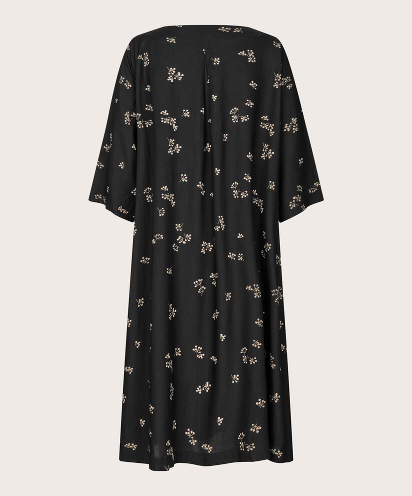 robe en viscose à imprimé floral et plis au niveau du cou, Black