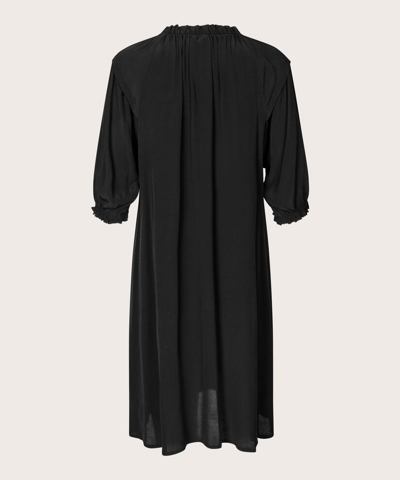robe en viscose avec liens et détails volants, Black