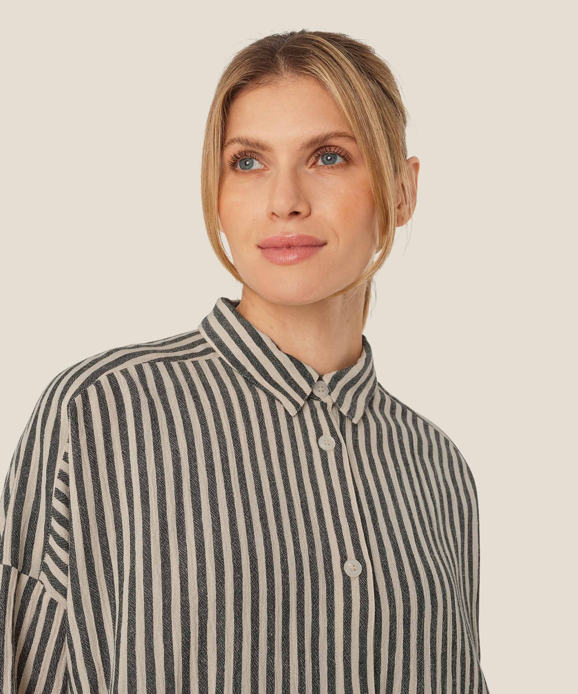 chemise rayée en mélange de coton, Black