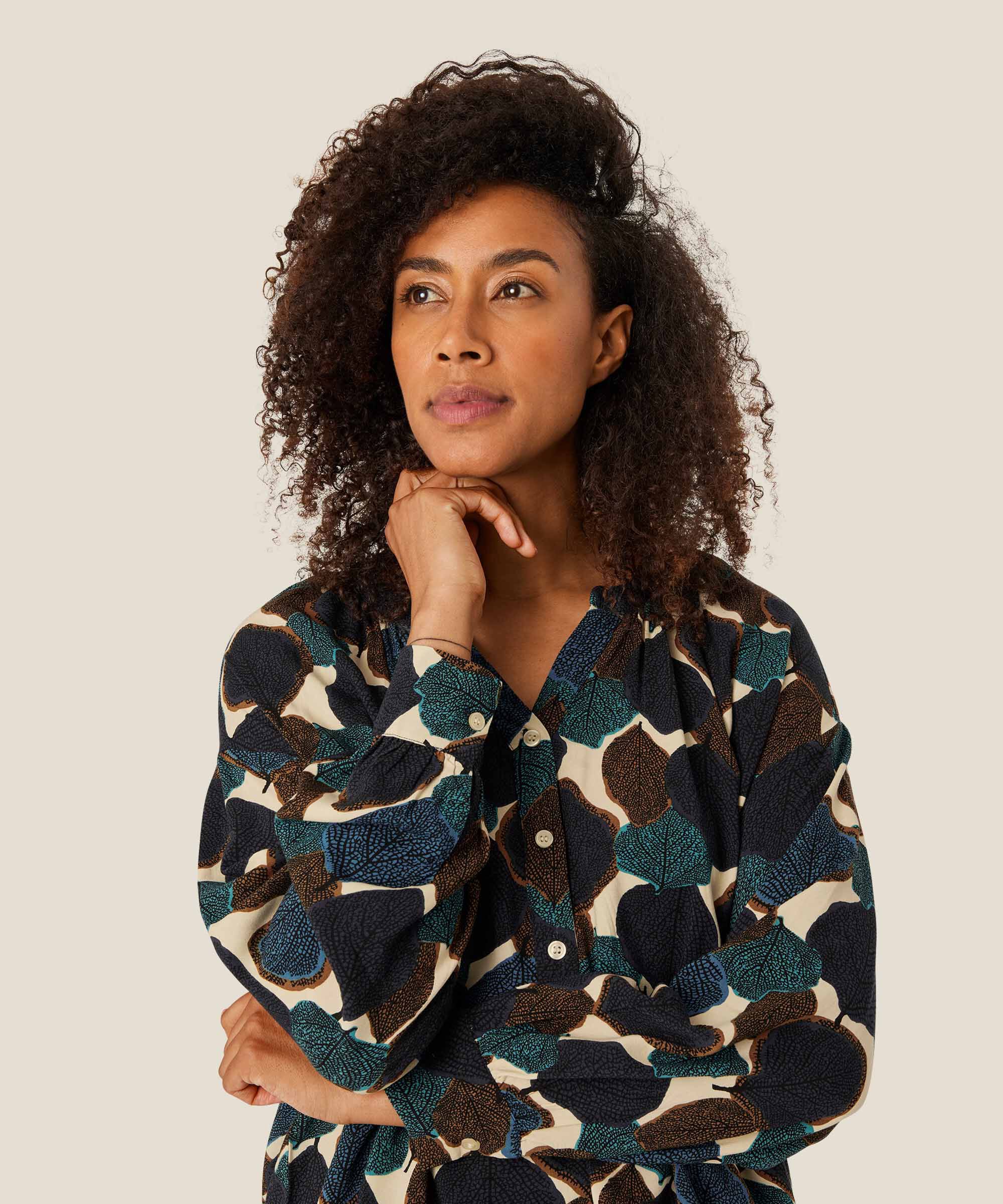 blouse en coton à col en V, Chipmunk