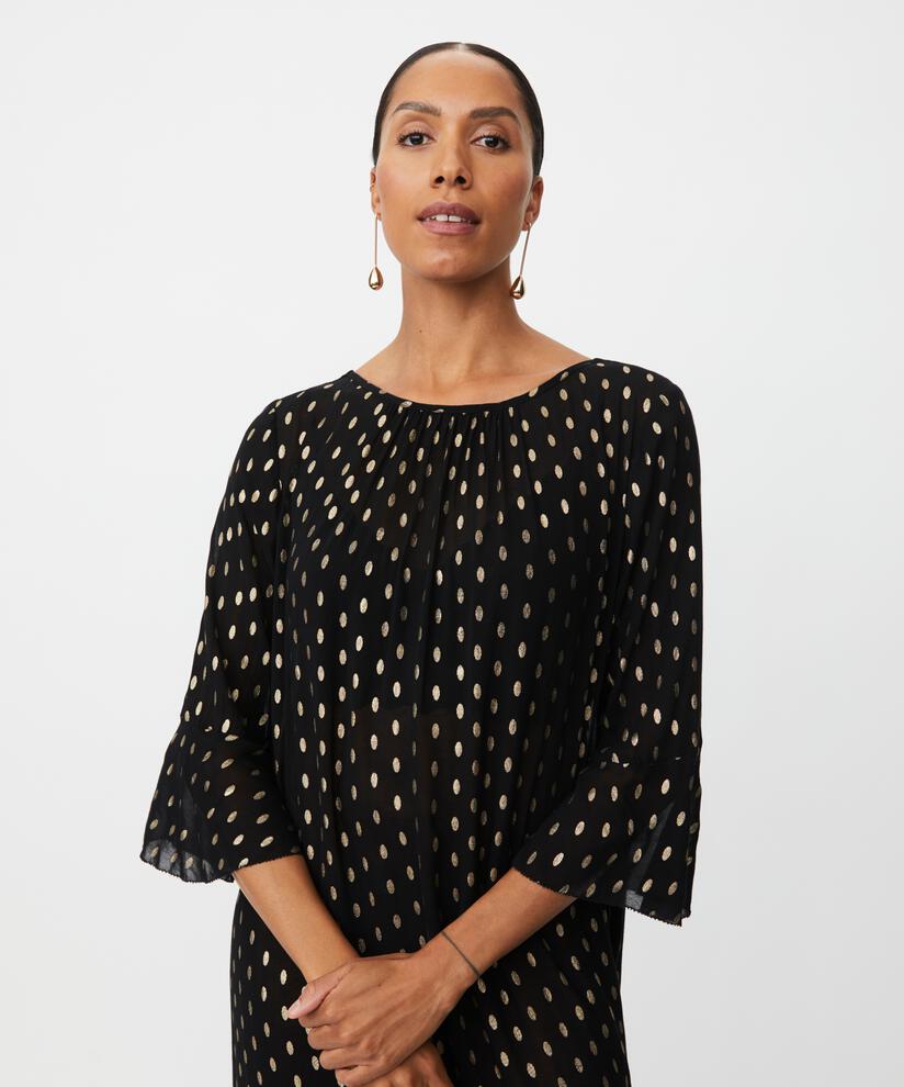 robe légère transparente à pois dorés et drapés, Black